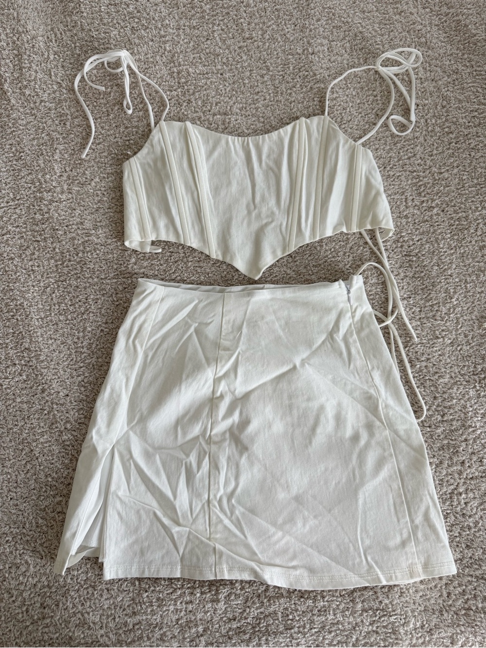 Lucy in the Sky Cream Corset Tie-Strap Top & Mini Skirt Set